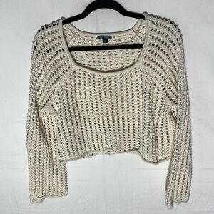 Wild Fable Cream Cotton Knit Cropped Scoop Neck Sweater M Festival Coastal